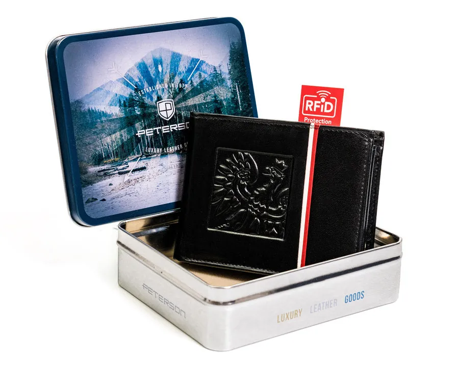 Horizontal Leather Wallet Embossed with Square Polish Eagle & White and Red Trim