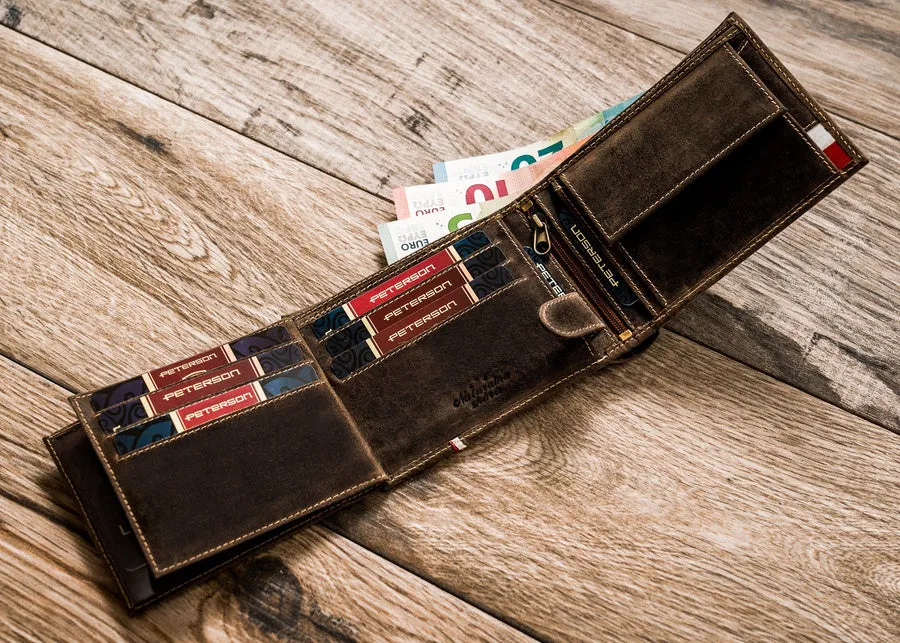 Horizontal Leather Wallet Embossed with Square Polish Eagle & White and Red Trim