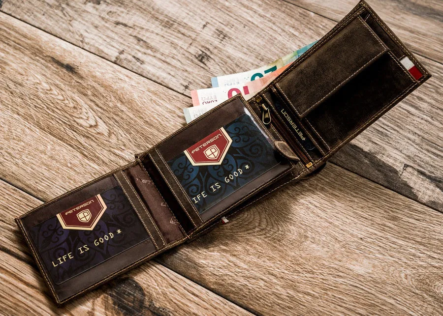 Horizontal Leather Wallet Embossed with Square Polish Eagle & White and Red Trim