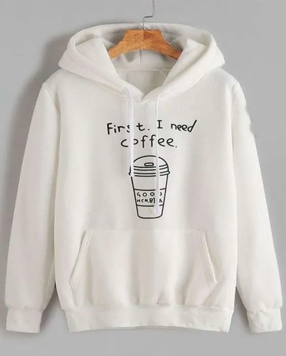 I Need Coffee White Fleece Hoodie For Women