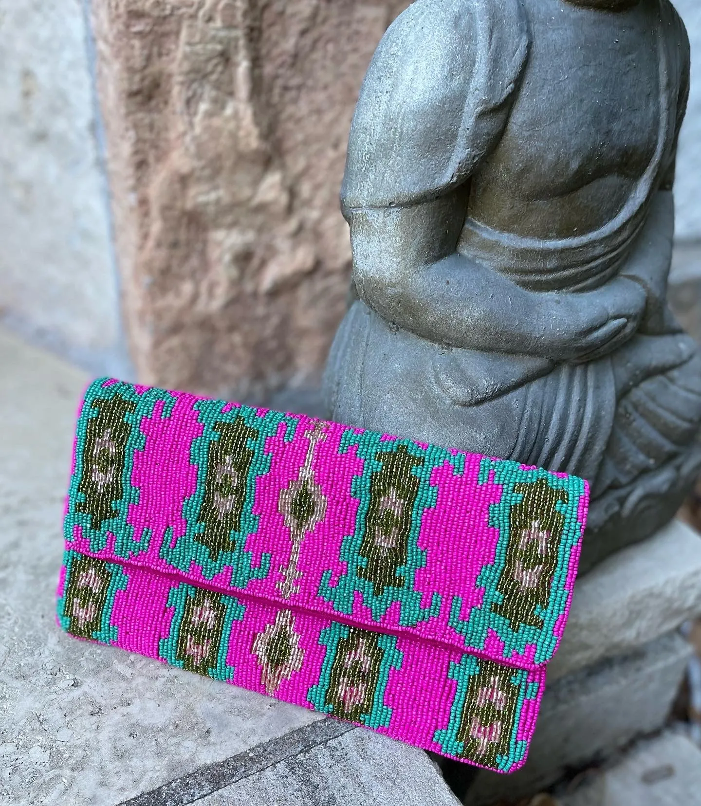 Ikat Pattern Handmade Beaded Clutch
