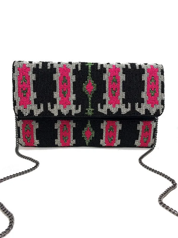 Ikat Pattern Handmade Beaded Clutch