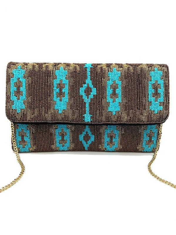 Ikat Pattern Handmade Beaded Clutch