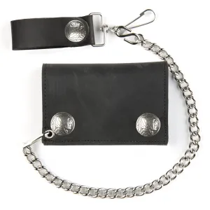 IN328  Tri-Fold Wallet w/ Chain- w/ Indian Head Nickel snaps