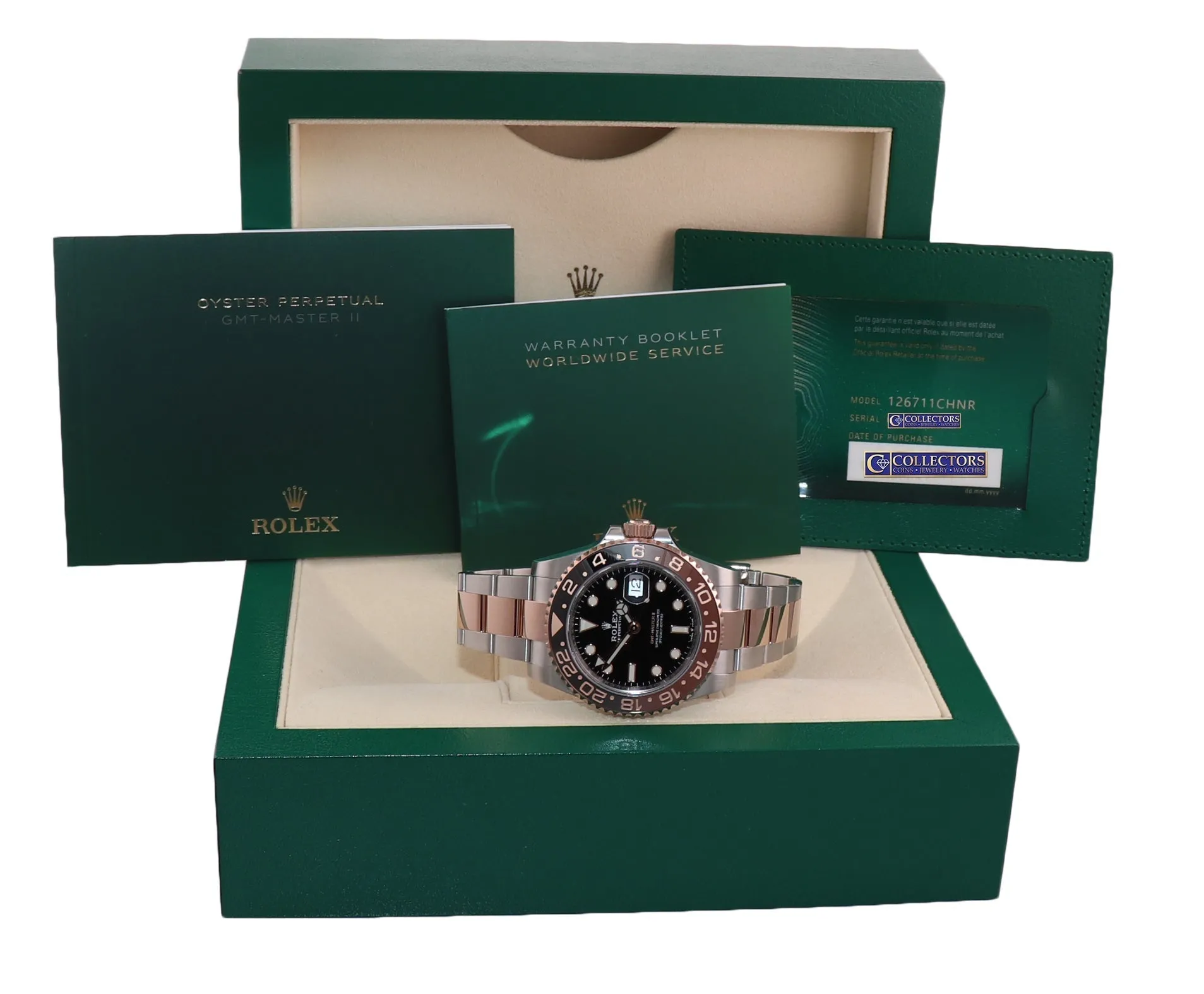 July 2021 PAPERS Rolex GMT Master Root Beer Rose Gold 126711 Watch Box