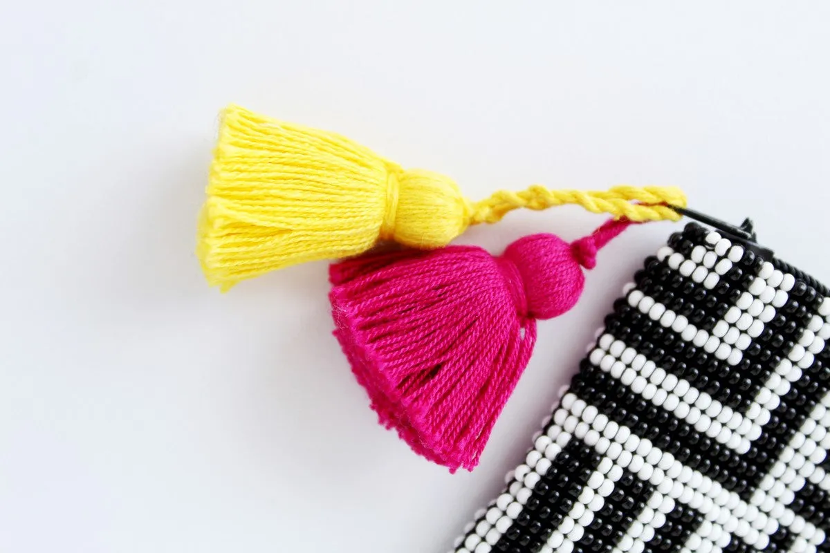 Labyrinth Glass Bead Clutch Black and White