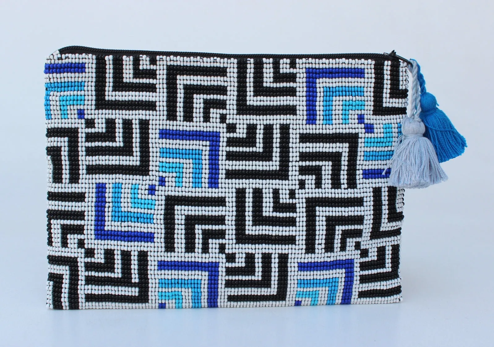 Labyrinth Glass Bead Clutch Blue