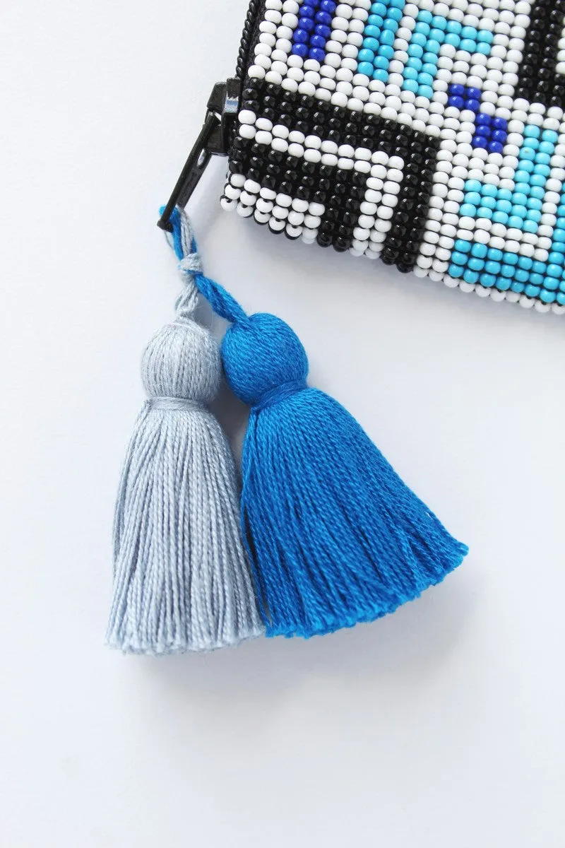 Labyrinth Glass Bead Clutch Blue