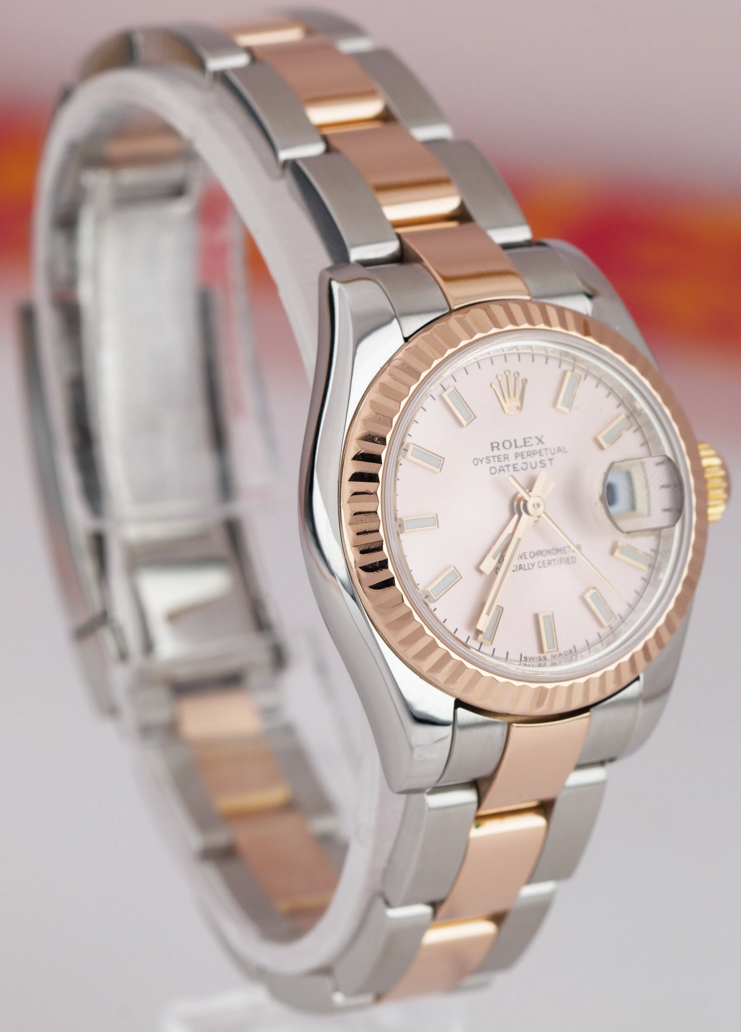 Ladies MINT Rolex DateJust Two-Tone Rose Gold 26mm PINK INDEX Watch 179171 B P