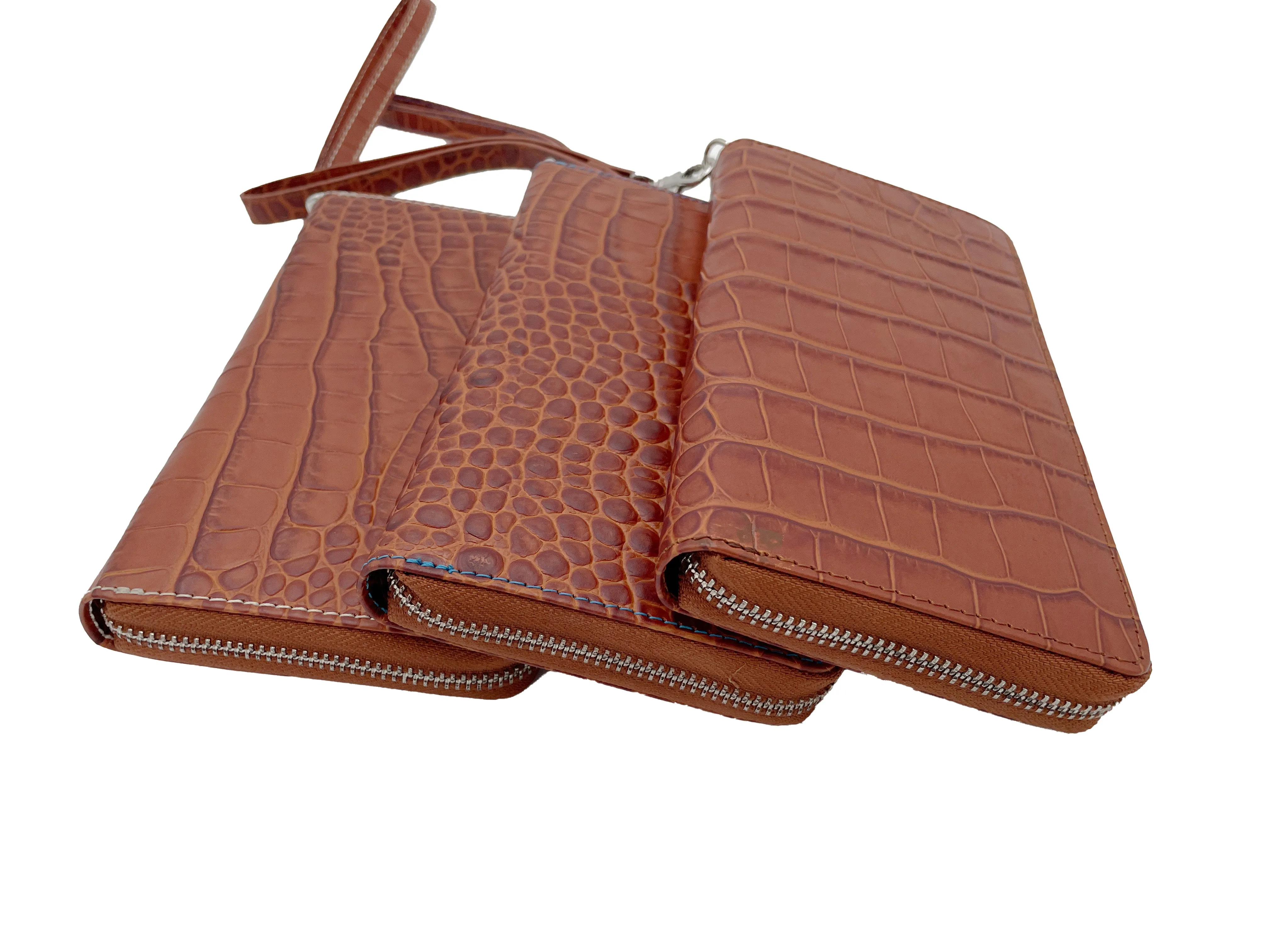 Ladies Mock Crocodile Clutch - Cognac