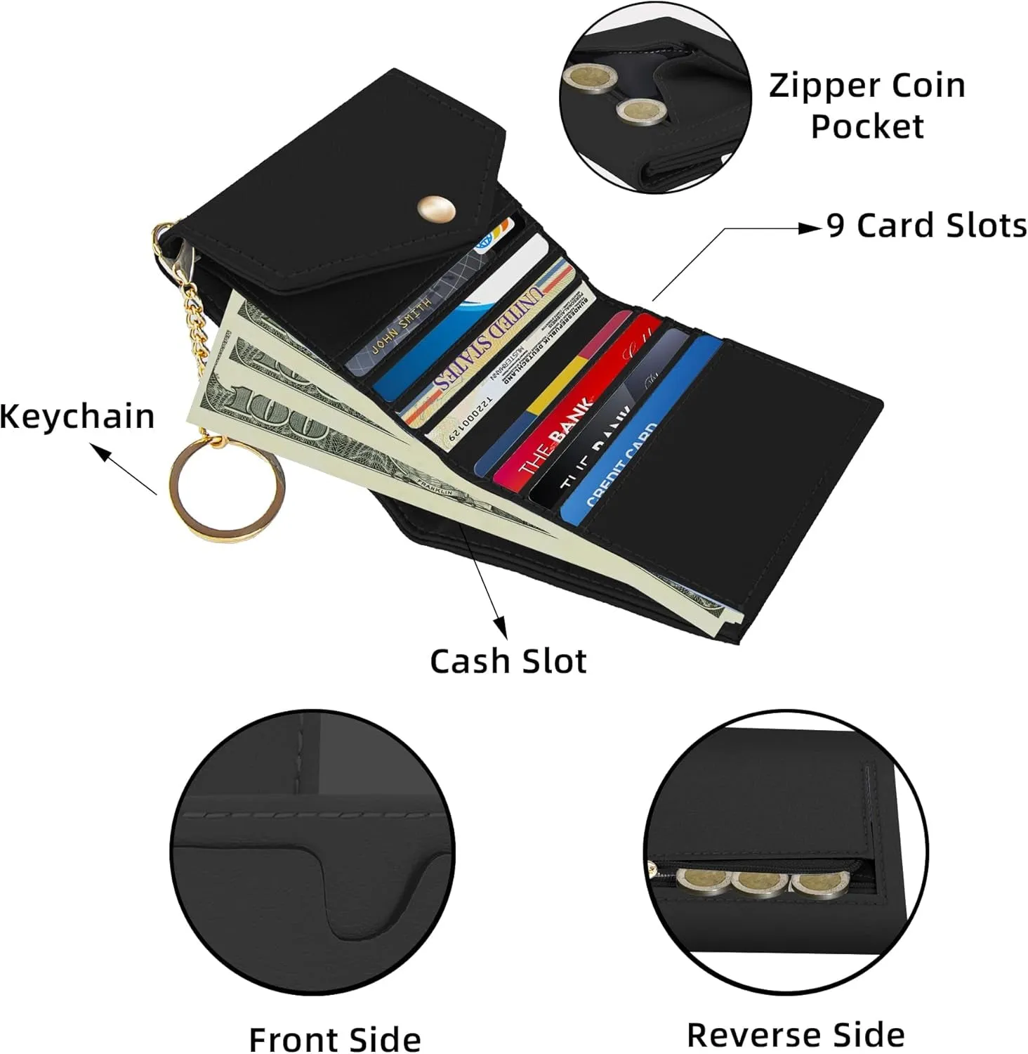 Ladies Trifold Credit Card Holder, Keychain Wallet