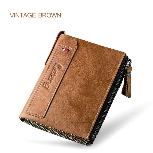LIELANG Men Wallets Genuine Cow Leather Mens Purse Fashion Coin Pocket Small Zipper Men Walet High Quality Male Card ID Holder