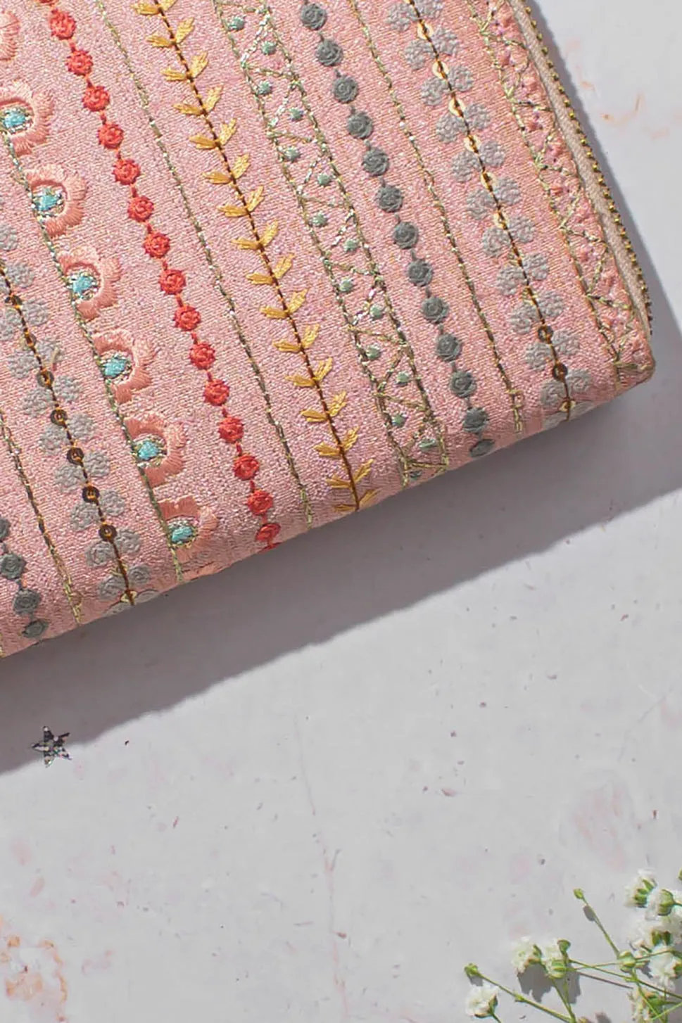 Linea Embroidered Wallet Peach