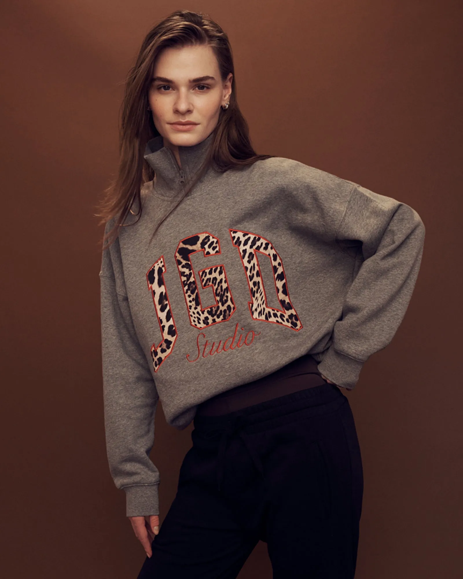 LOCKHART SIGNATURE ZIP-NECK SWEATER CHARCOAL MARLE