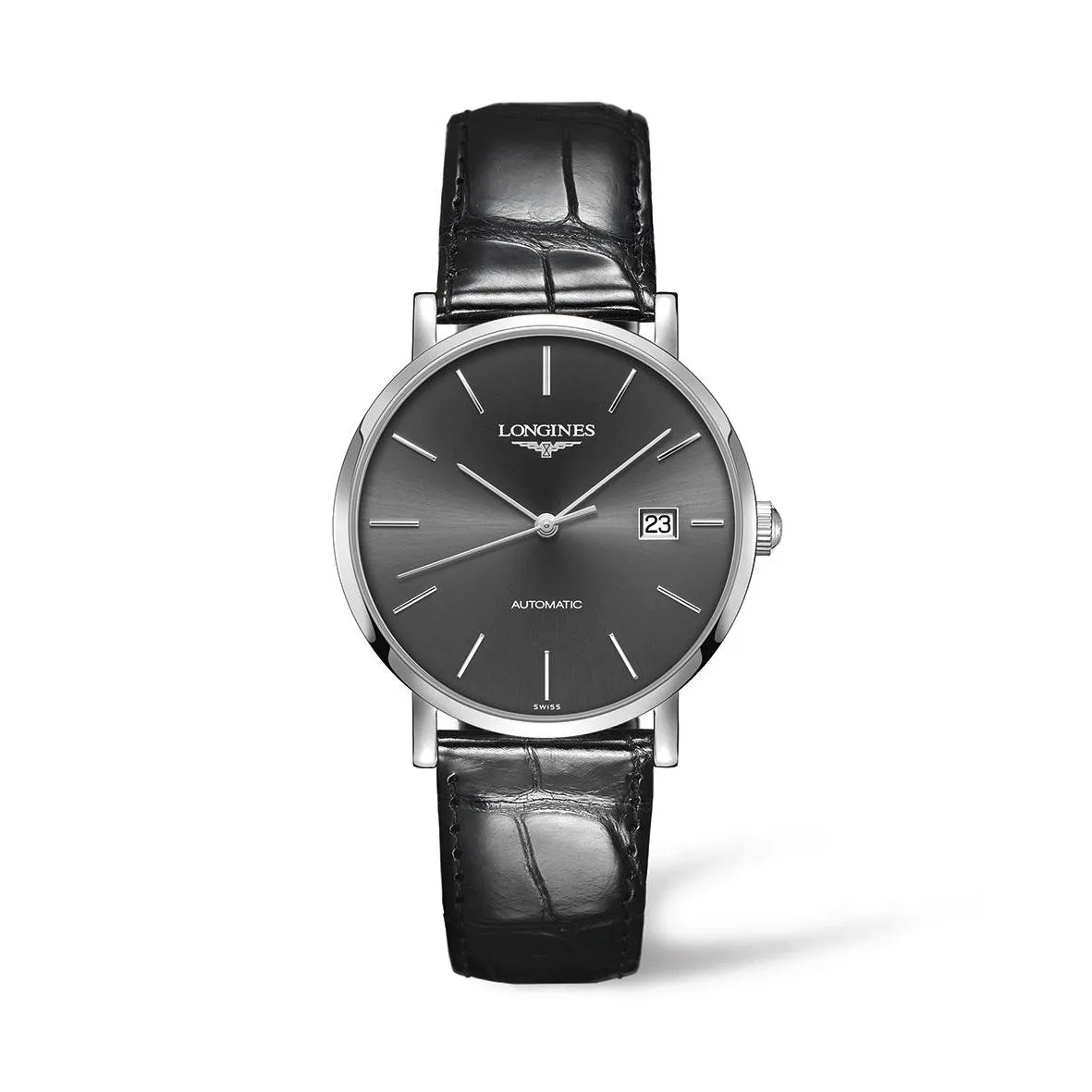 Longines Elegant Collection 39mm Automatic Silver-Tone Dial Gent's Watch with Black Alligator Strap