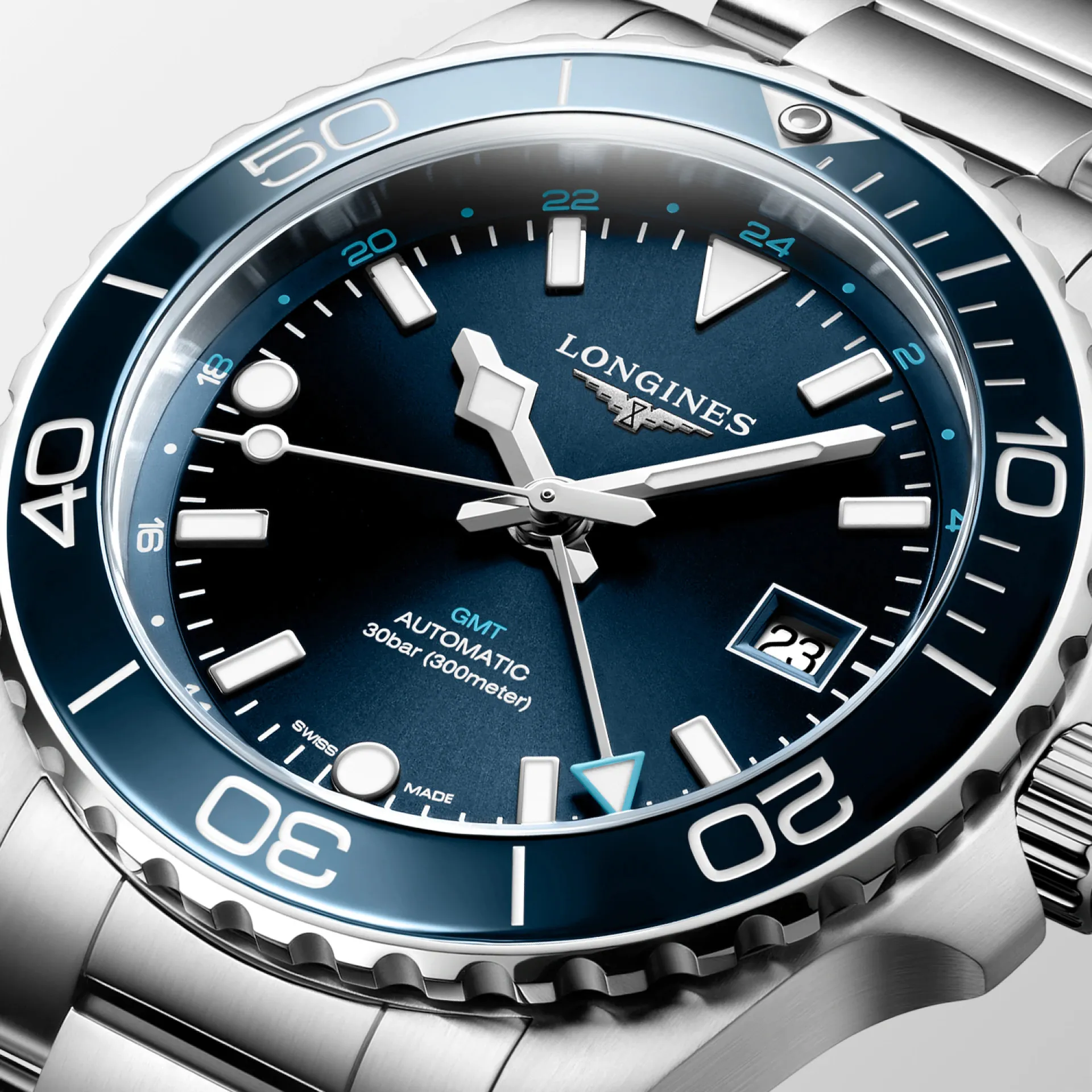 Longines Hydroconquest GMT 41mm Watch with Sunray Blue Dial