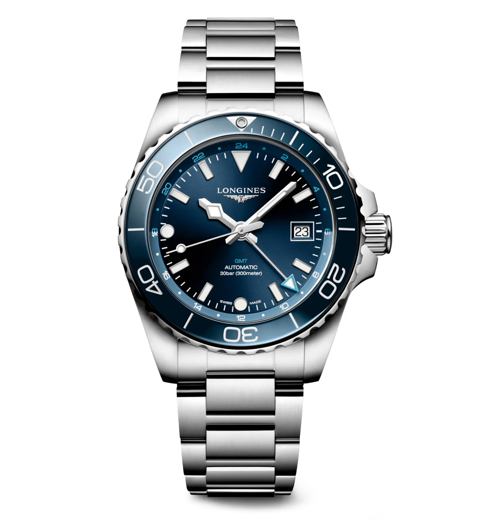 Longines Hydroconquest GMT 41mm Watch with Sunray Blue Dial