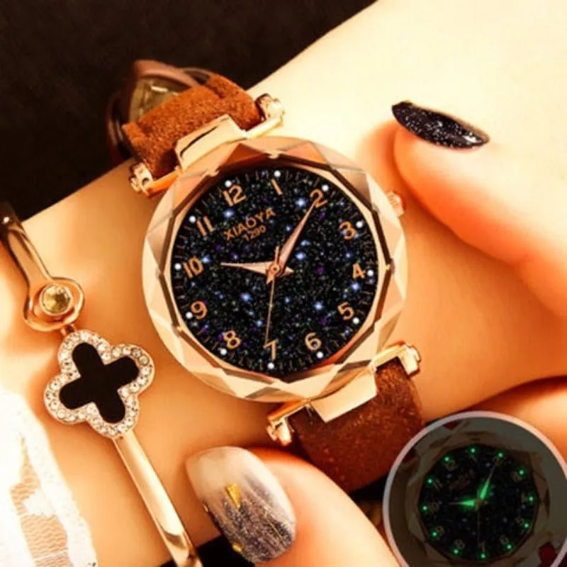 Luxury Starry Sky Watch For Women Red Leather Jewelry