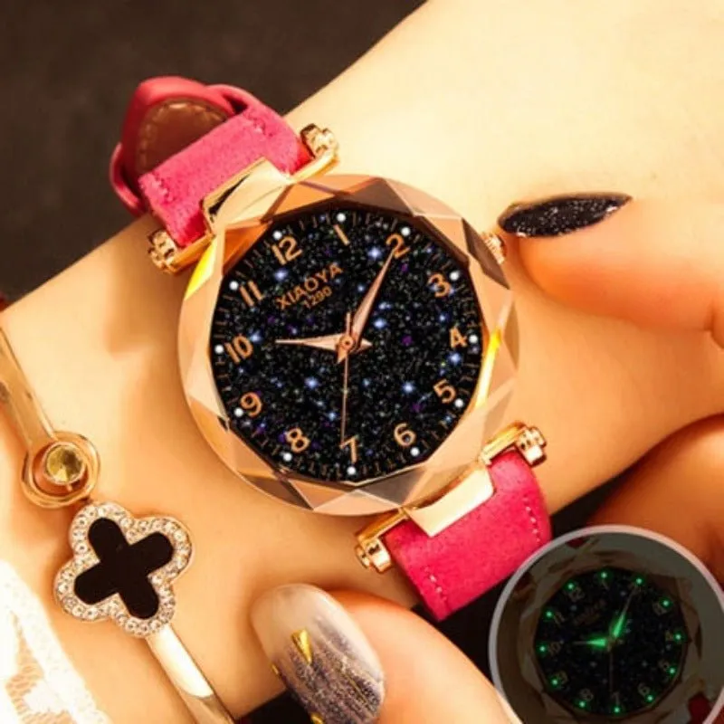 Luxury Starry Sky Watch For Women Red Leather Jewelry