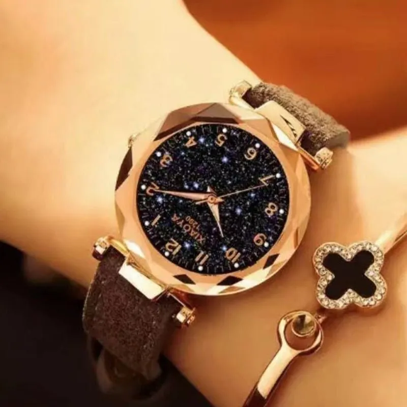 Luxury Starry Sky Watch For Women Red Leather Jewelry