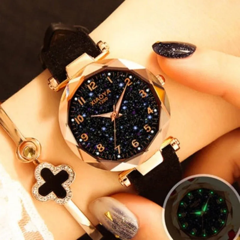 Luxury Starry Sky Watch For Women Red Leather Jewelry