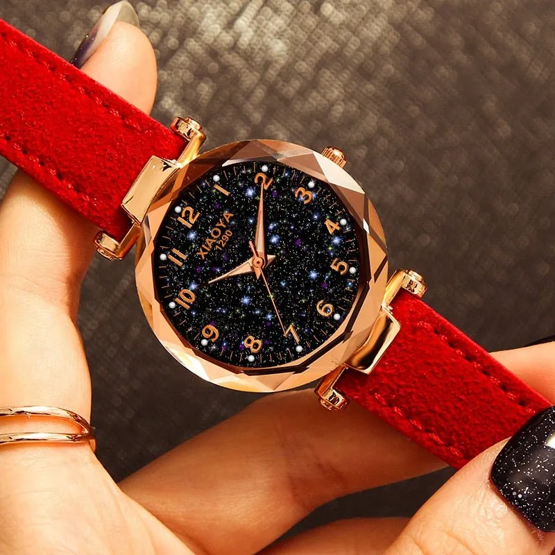 Luxury Starry Sky Watch For Women Red Leather Jewelry