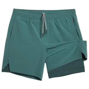 maamgic Gym Shorts for Men 7 inch Inseam with Liner Stretch 2 in 1 Workout Shorts Men Quick Dry Athletic Running Shorts Ivy Green