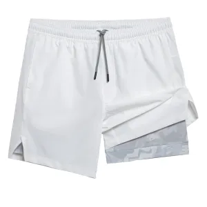 maamgic Gym Shorts for Men 7 inch with Liner Stretch 2 in 1 Workout Shorts Men Quick Dry Athletic Shorts White Large