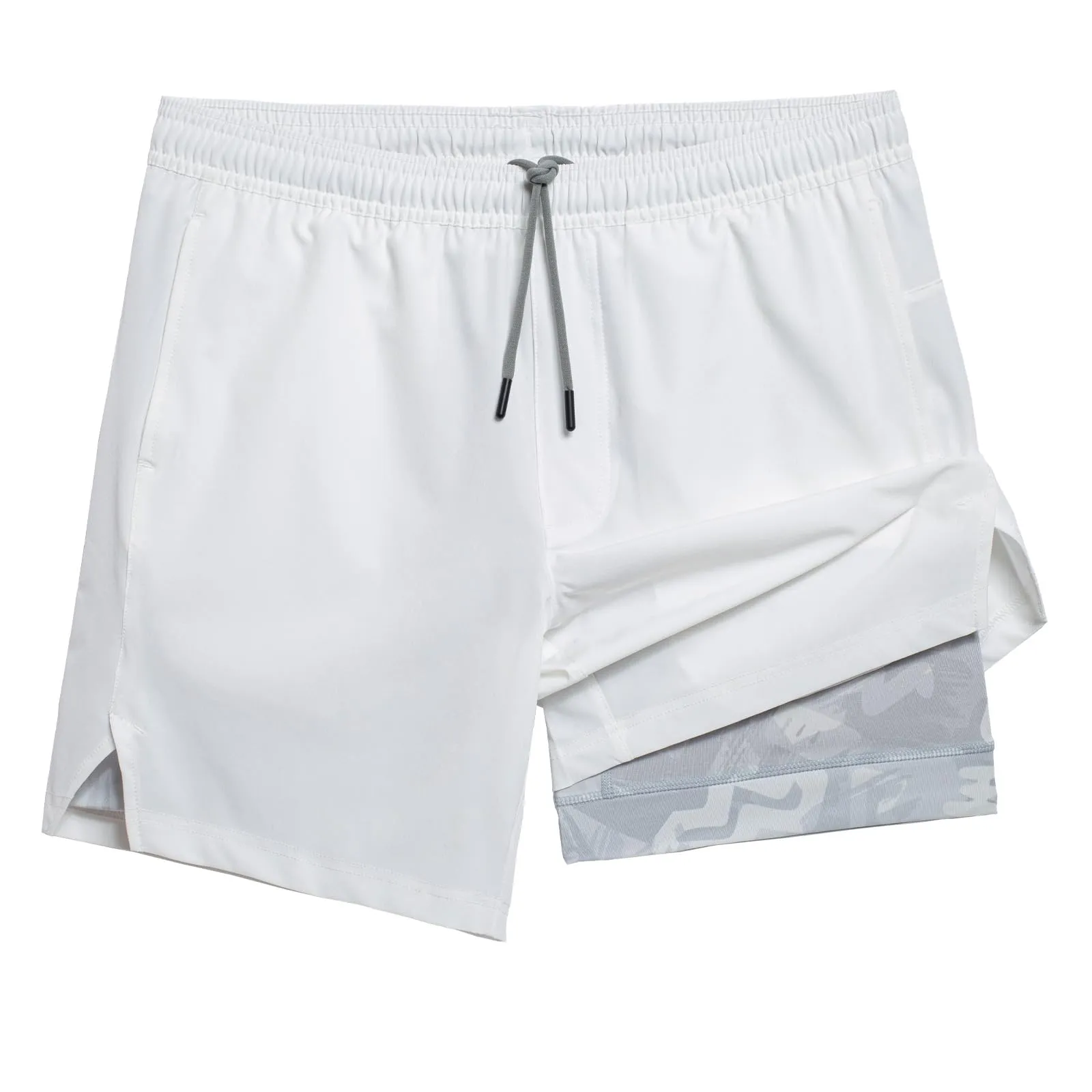 maamgic Gym Shorts for Men 7 inch with Liner Stretch 2 in 1 Workout Shorts Men Quick Dry Athletic Shorts White Large