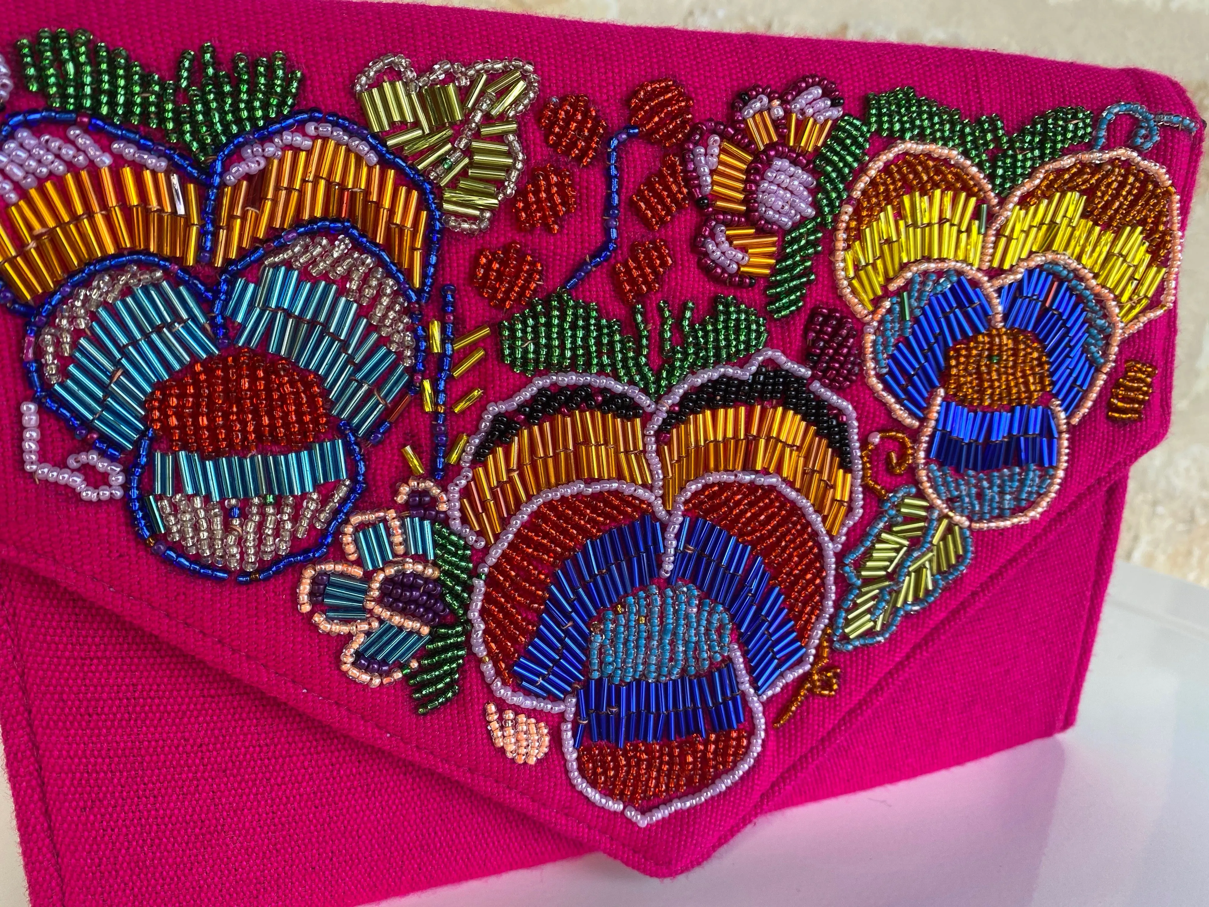 Magenta Beaded Chiapas Clutch