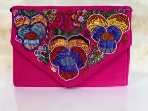 Magenta Beaded Chiapas Clutch