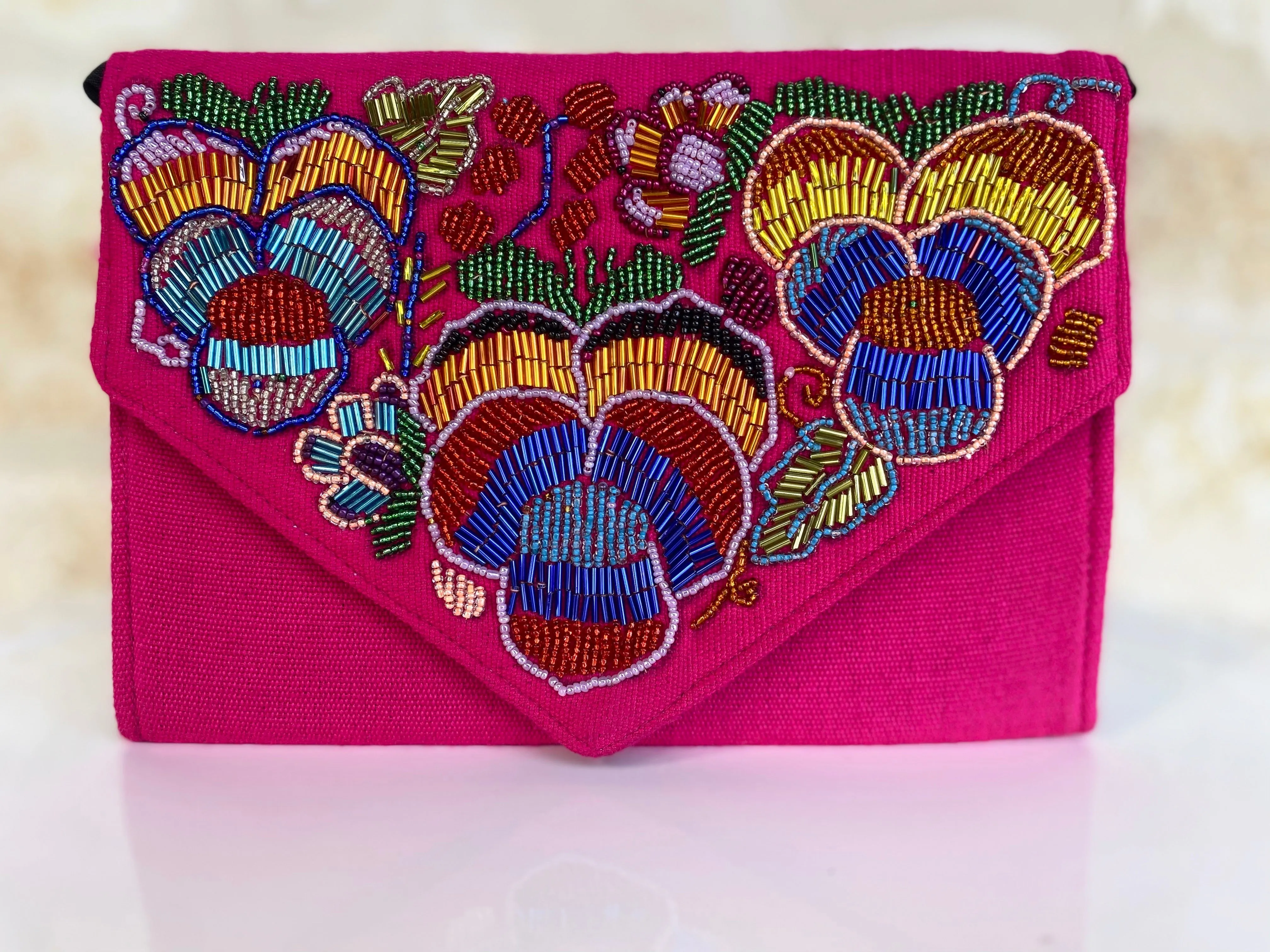 Magenta Beaded Chiapas Clutch