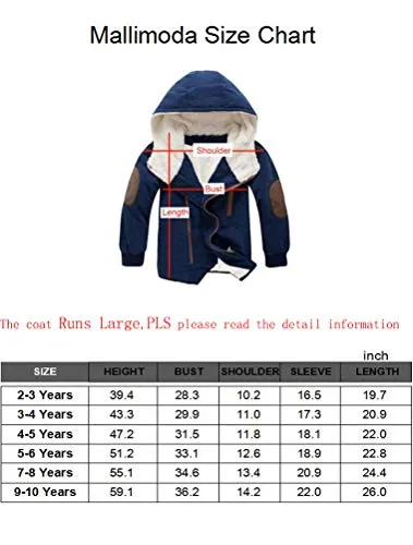 Mallimoda Boys' Parka Jacket, Hooded Fleece Coat.