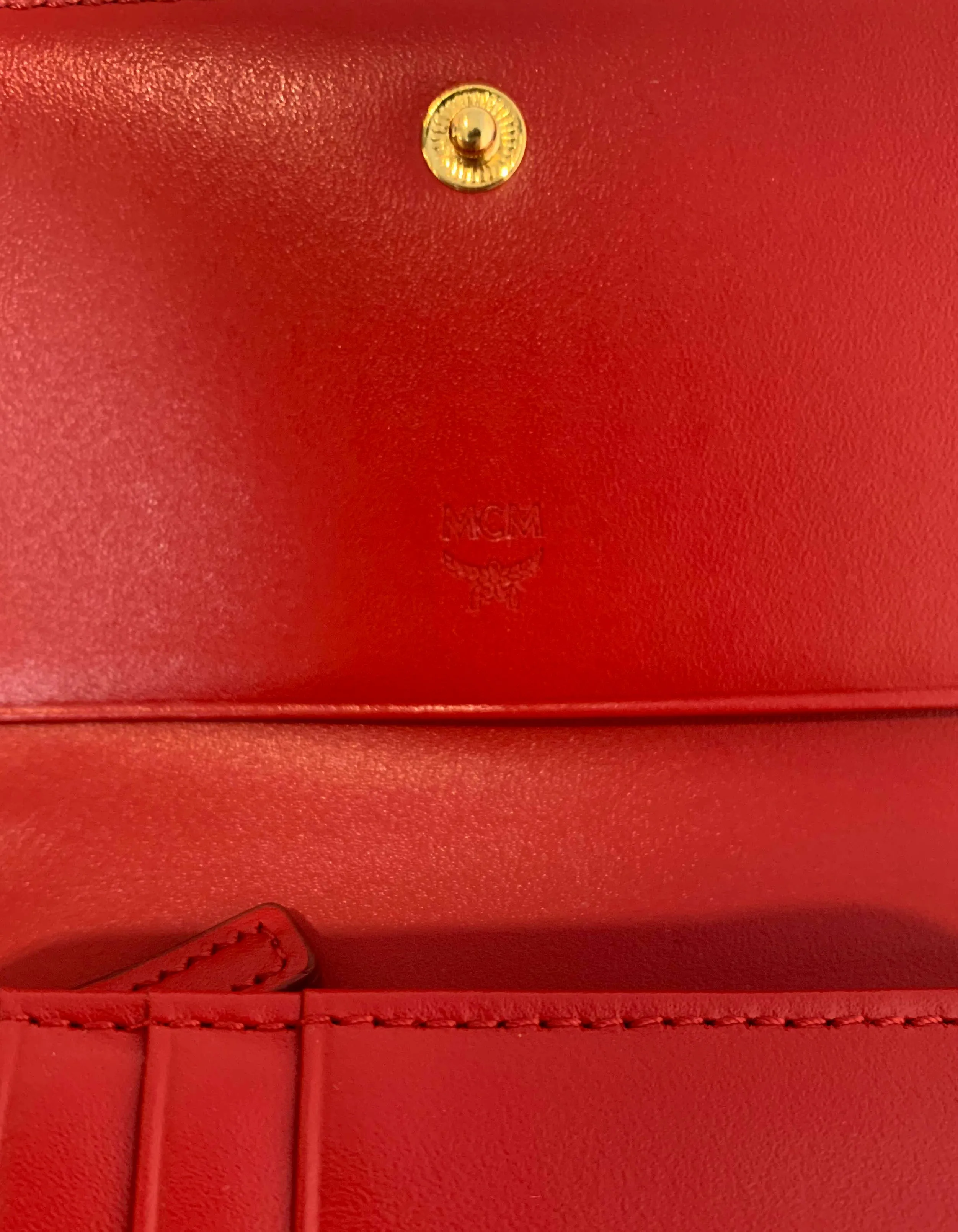 MCM Red Visetos Medium Trifold Wallet