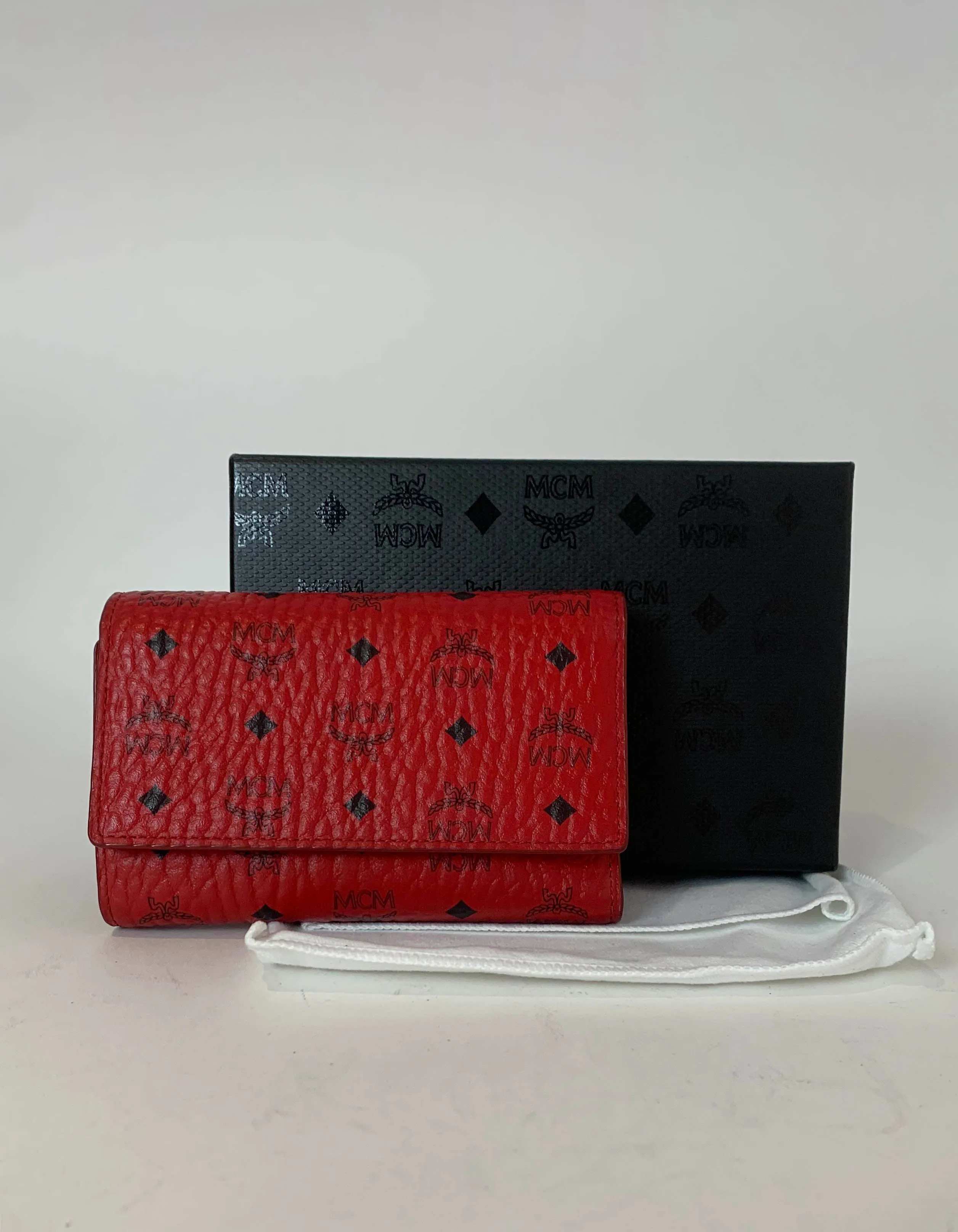 MCM Red Visetos Medium Trifold Wallet