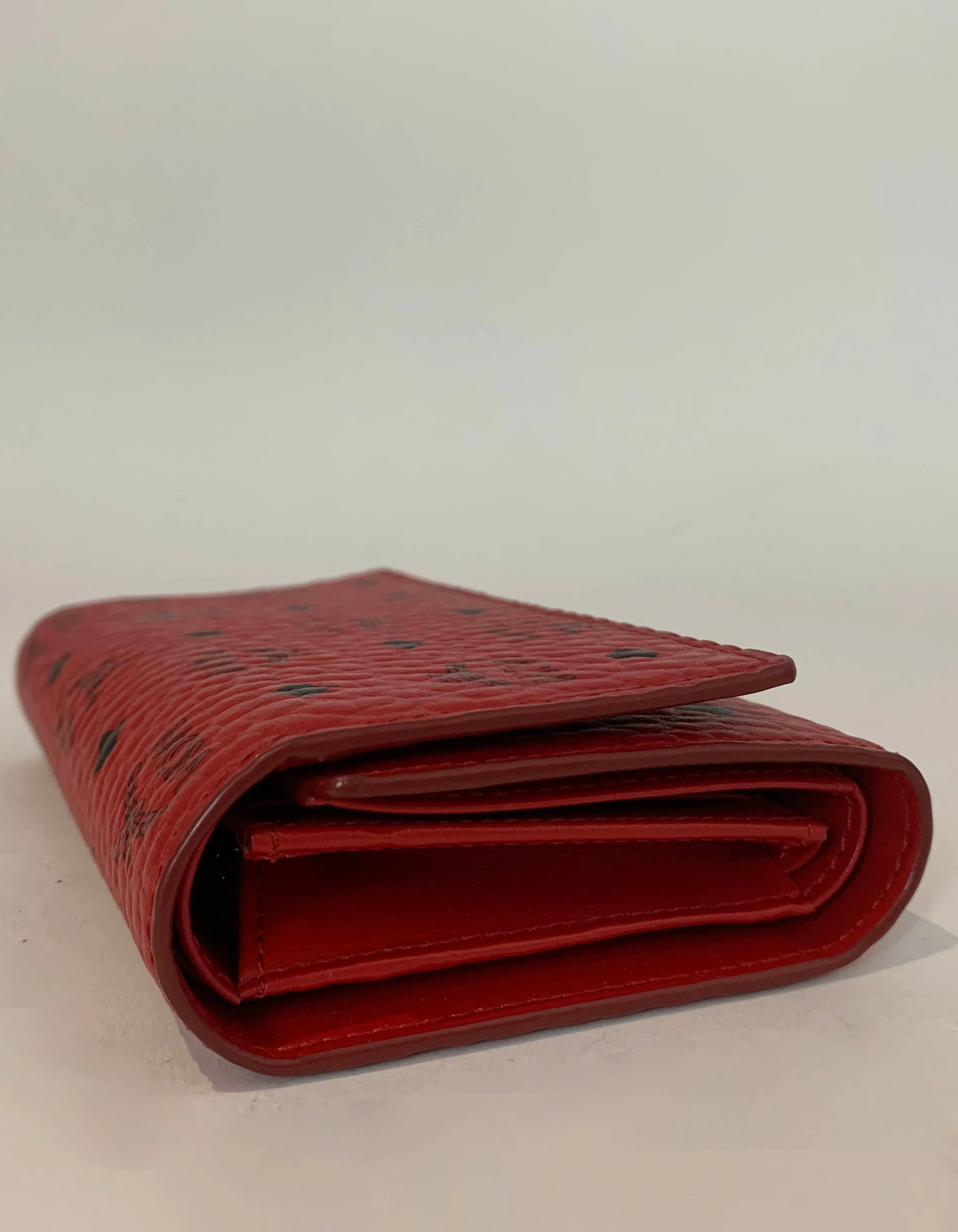 MCM Red Visetos Medium Trifold Wallet