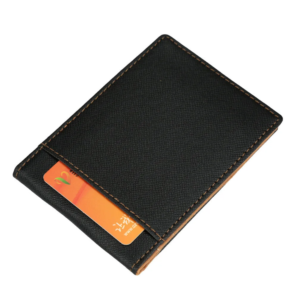 Men Faux Leather Clip Slim Wallet