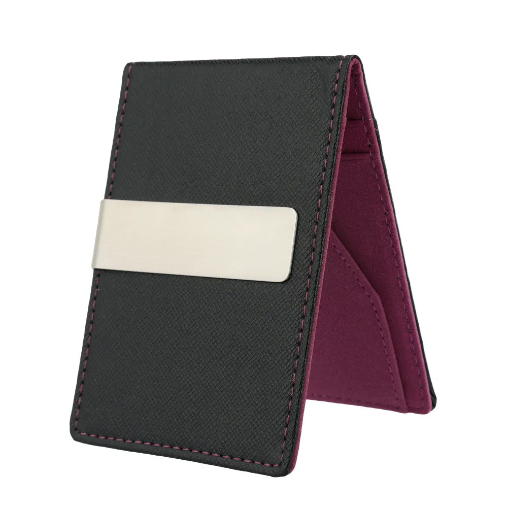 Men Faux Leather Clip Slim Wallet