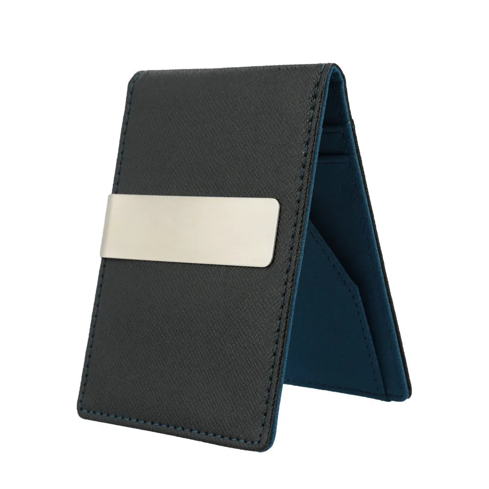 Men Faux Leather Clip Slim Wallet