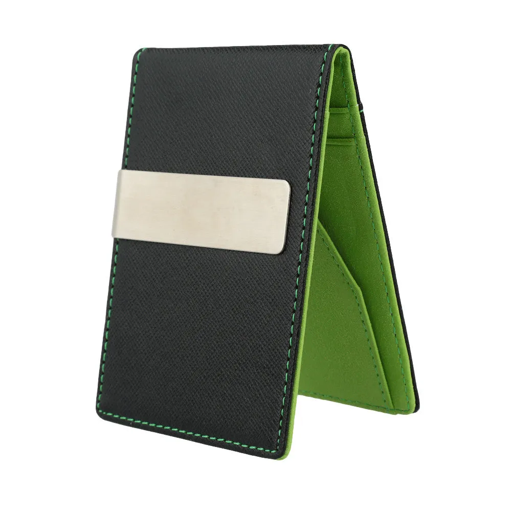 Men Faux Leather Clip Slim Wallet