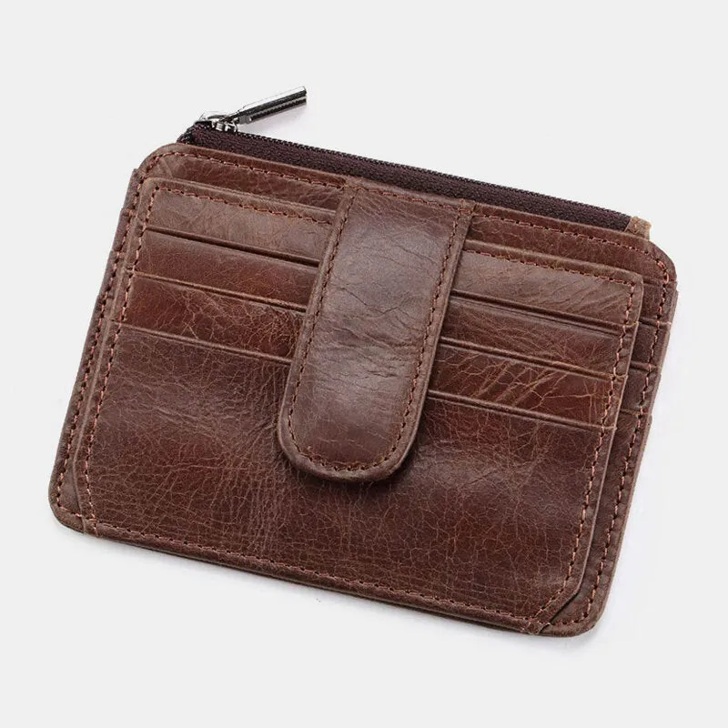 Men Genuine Leather 11 Card Slot Card Holder Mini Zipper Coin Purse Clutch Wallets