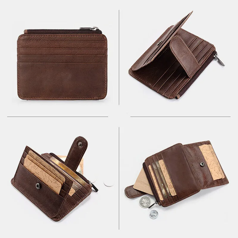 Men Genuine Leather 11 Card Slot Card Holder Mini Zipper Coin Purse Clutch Wallets