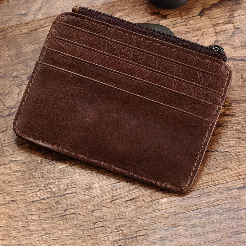 Men Genuine Leather 11 Card Slot Card Holder Mini Zipper Coin Purse Clutch Wallets