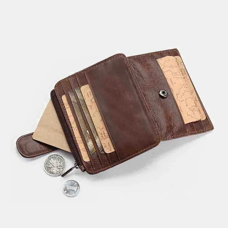 Men Genuine Leather 11 Card Slot Card Holder Mini Zipper Coin Purse Clutch Wallets
