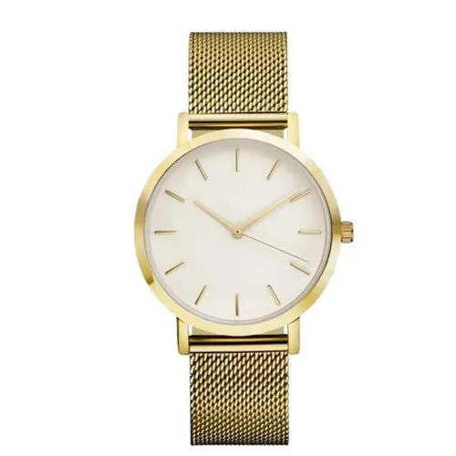 Men Women Fashion Stainless Steel Strap Analog Quartz Wrist Watch Luxury Simple Style Designed Bracelet Watches Women Clock