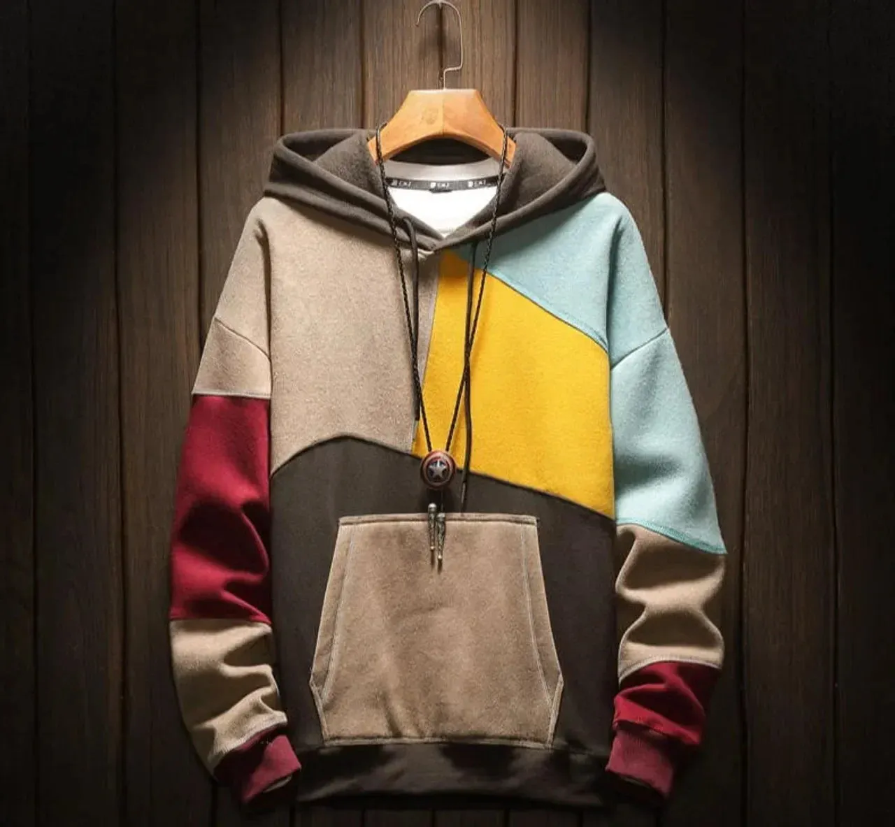Men's color-blocked casual hoodie
