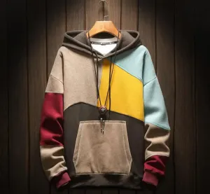 Men's color-blocked casual hoodie