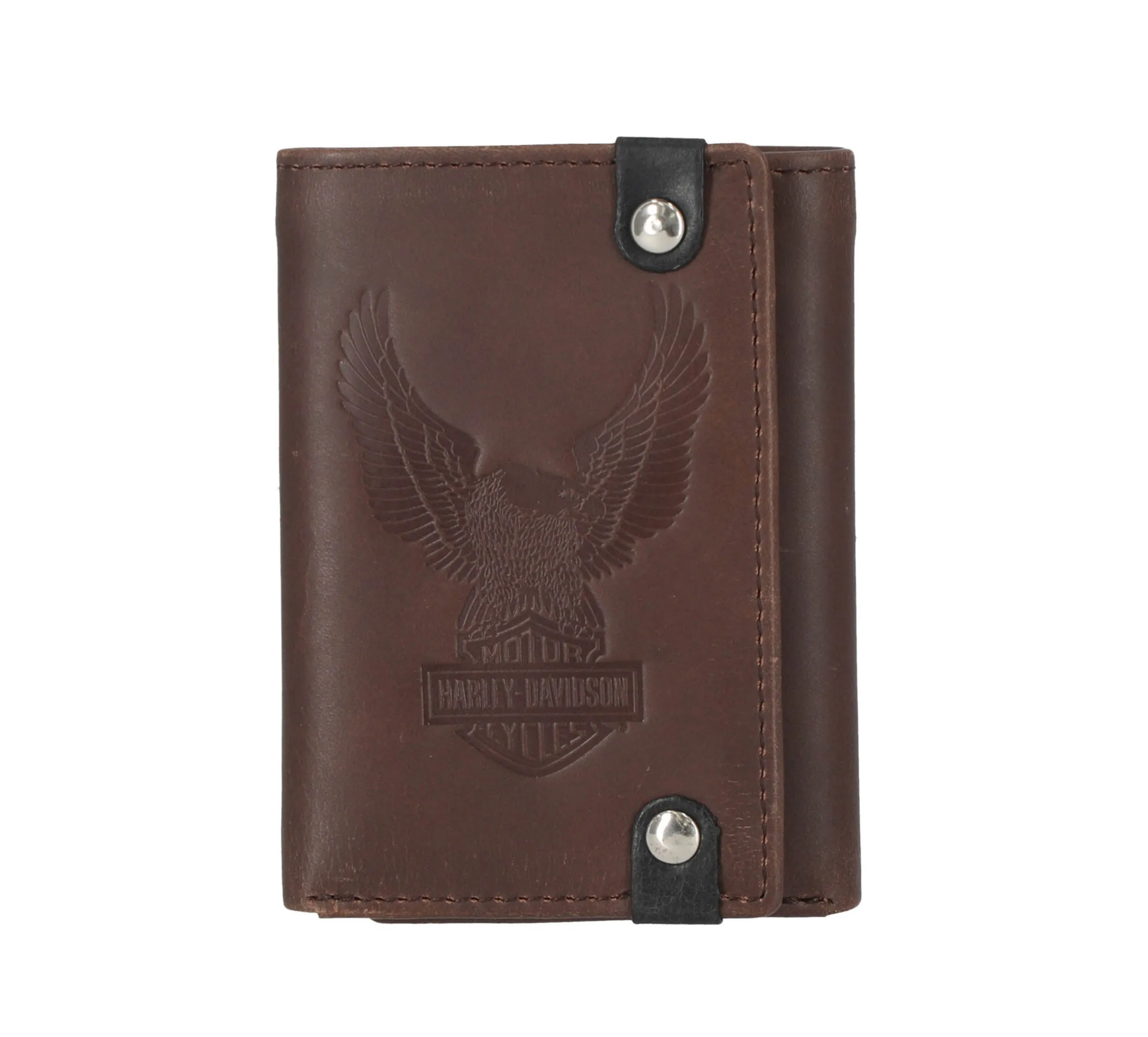 Men's Crazy Horse Eagle Trifold Brown Leather Wallet - Brown