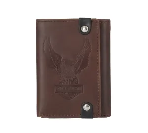 Men's Crazy Horse Eagle Trifold Brown Leather Wallet - Brown