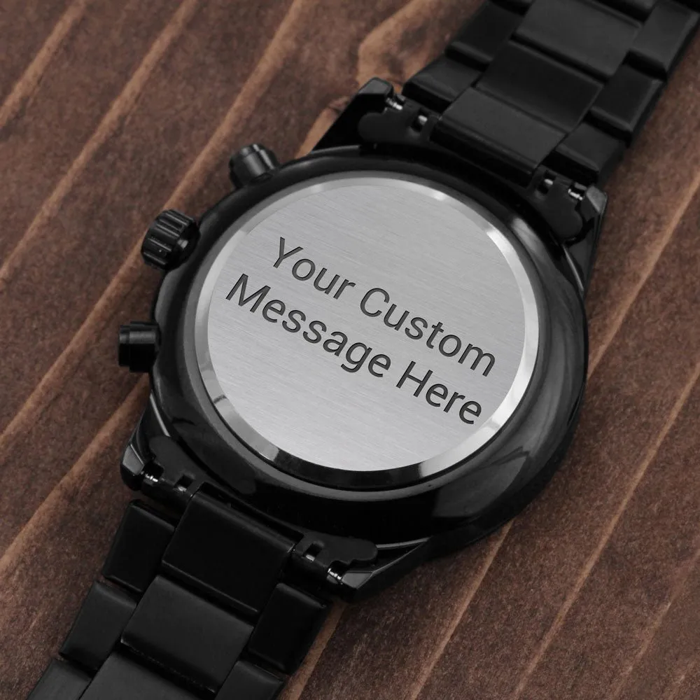 Men's Customized Engraved Black Chronograph Watch